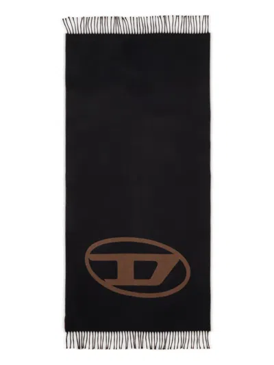 Diesel S-tevie Oval-logo Fringed Scarf In Black