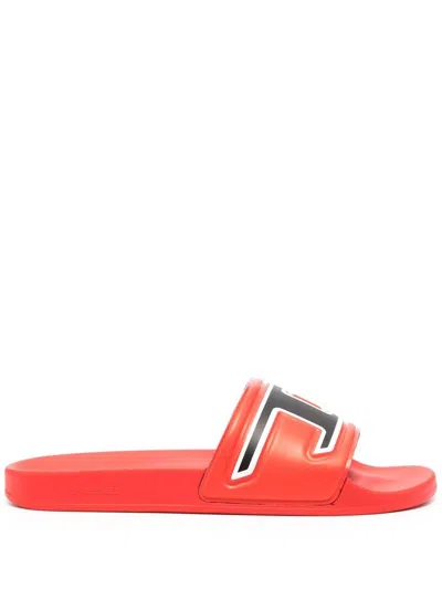 Diesel Sa-mayemi D Logo-embossed Sildes In Red