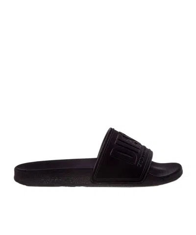 Diesel Sa-mayemi-pool Slides With Velvety Flocking In Black