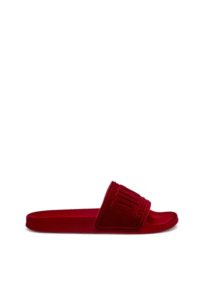 Diesel Sa-mayemi-pool Slides With Velvety Flocking In Red