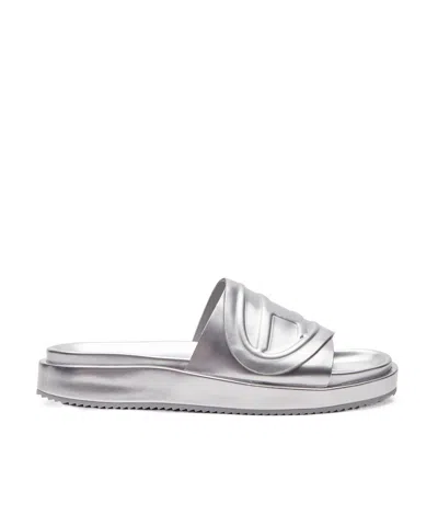 Diesel Sa-slide D Oval Sandals In Gray