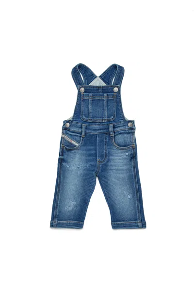 Diesel Kids' Salopette Lunga In Joggjeans Blu Medio Con Abrasioni In Blue
