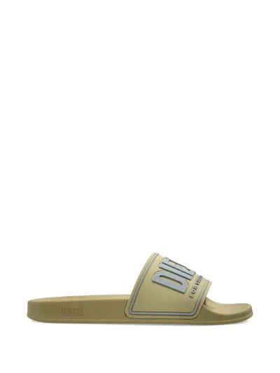 Diesel Sa-mayemi Logo-embossed Slides In Green