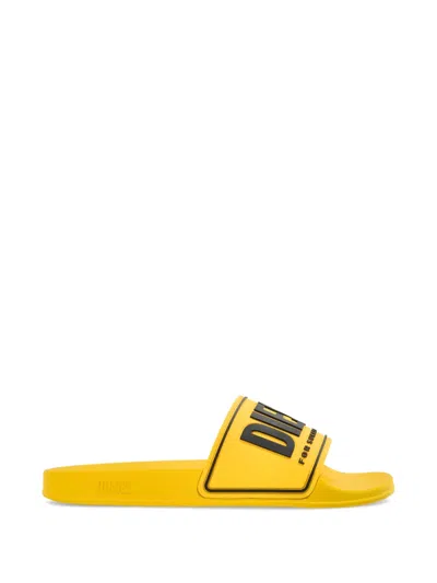Diesel Sa-mayemi Logo-print Slides In Yellow