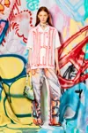 Diesel Satin Bowling Shirt With Graffiti Logo In Multicolor