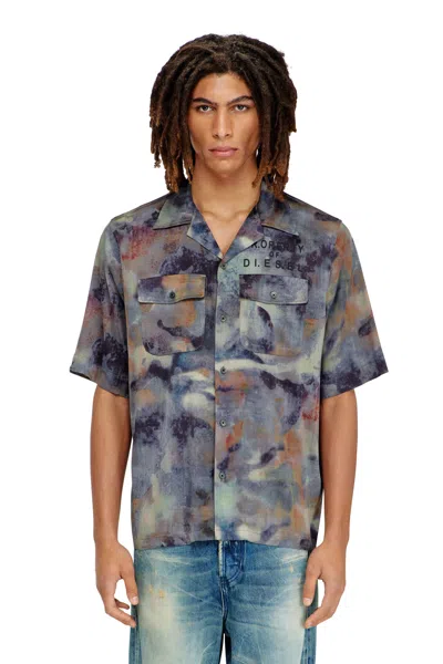 Diesel Satin Shirt With All-over Camo Print In Multi