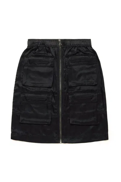 Diesel Kids' Satin Cargo Miniskirt In Black