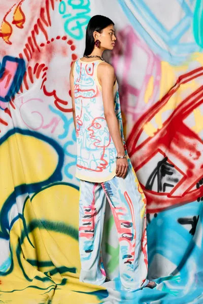 Diesel Satin Tank Top With Graffiti Print In Multicolor