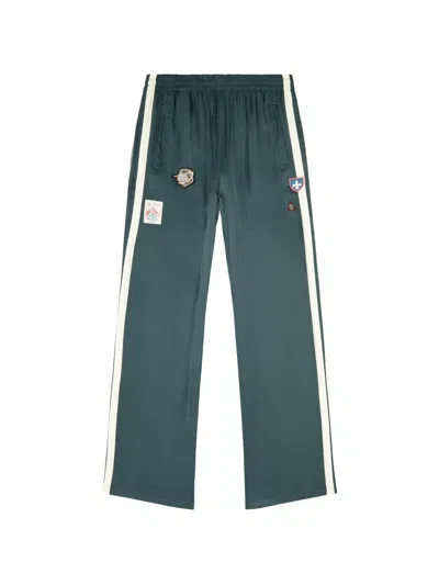 Diesel Satin Track Pants With Patches In Green