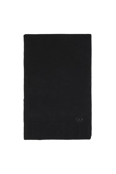 Diesel Scarf With Embroidered Oval D Logo In Black