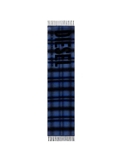 Diesel S-check Jacquard Logo-lettering Scarf In Blue