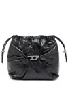 Diesel Scrunch-d-bucket Bag In Shiny Wrinkled Leather In Black