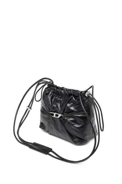 Diesel Scrunch-d-bucket Bag In Shiny Wrinkled Leather In Tobedefined
