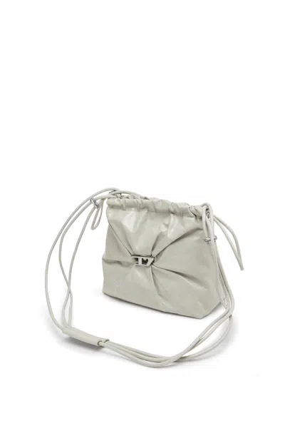Diesel Scrunch-d-bucket Bag In Shiny Wrinkled Leather In White