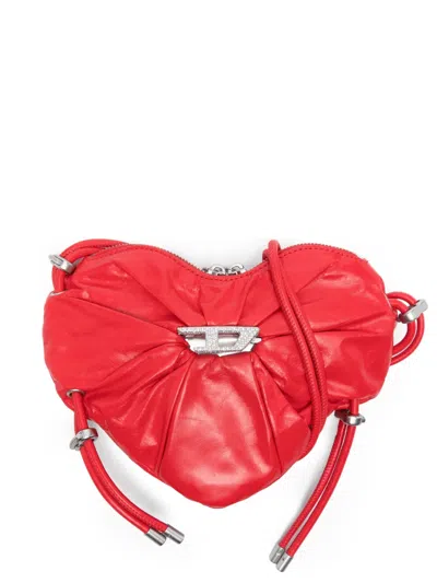 Diesel Scrunch-d-heart Shoulder Bag In Scrunched Leather In Red