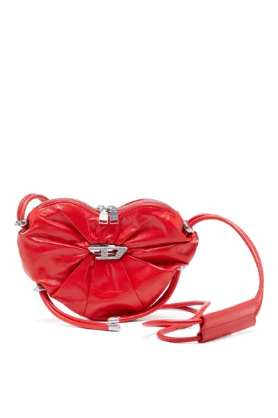 Diesel Scrunch-d-heart Shoulder Bag In Scrunched Leather In Red