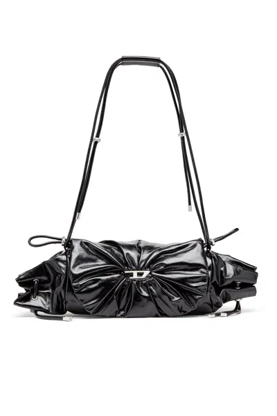 Diesel Scrunch-d M-borsa A Spalla In Pelle Lucida In Black