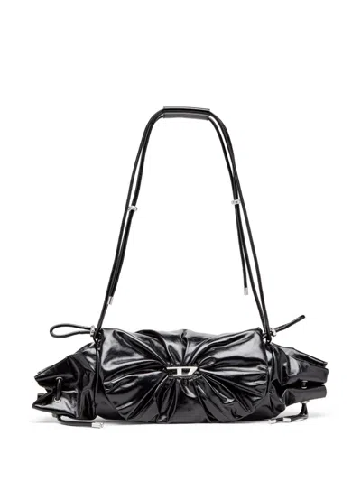 Diesel Scrunch-d M-borsa A Spalla In Pelle Lucida In Black