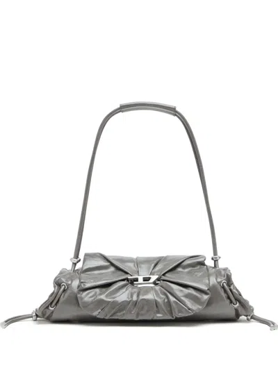 Diesel Womens Scrunch-d Leather Shoulder Strap Gunmetal In Grey