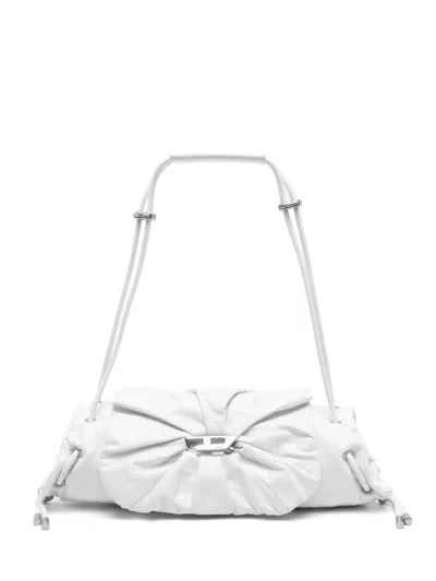 Diesel Women Scrunch Leather Shoulder Bag In White