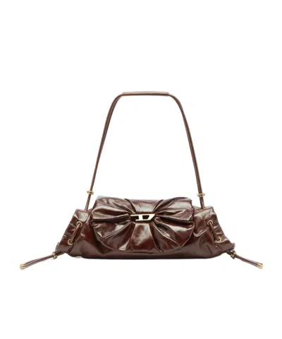 Diesel Scrunch-d Leather Shoulder Bag In Brown