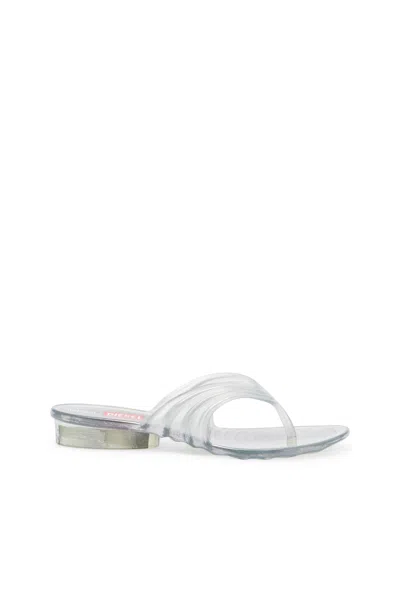 Diesel Sculptural Flip-flops In Melflex In Silver