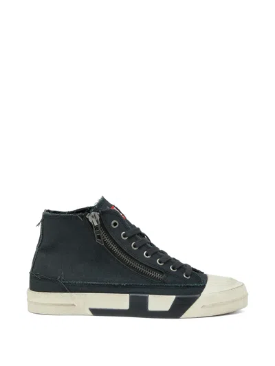Diesel S-d-verse Frayed Zip-up Sneakers In Black