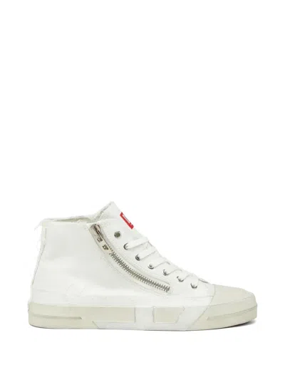 Diesel S-d-verse Frayed-canvas Zip-detail Sneakers In White