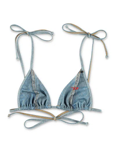 Diesel Tatiana Triangle Halter Neck Denim Bikini Bra In Blue