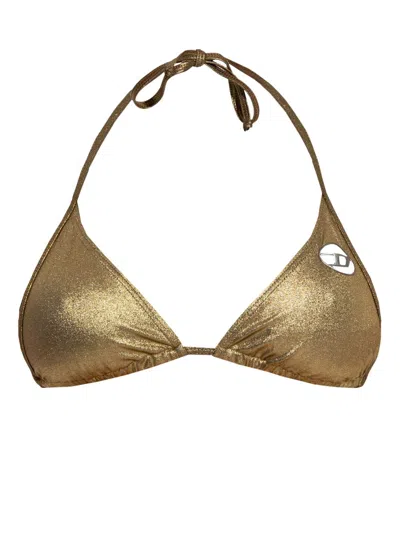 Diesel Lady Logo Triangle Bikini Top In Gold