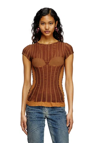 Diesel Seamless T-shirt With Lingerie Illusion In Brown