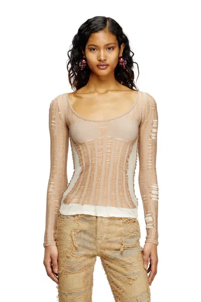 Diesel Seamless Top With Lingerie Illusion In Beige