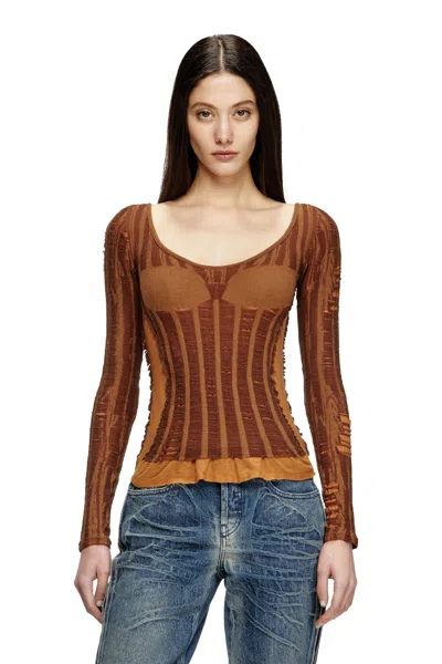 Diesel Seamless Top With Lingerie Illusion In Brown