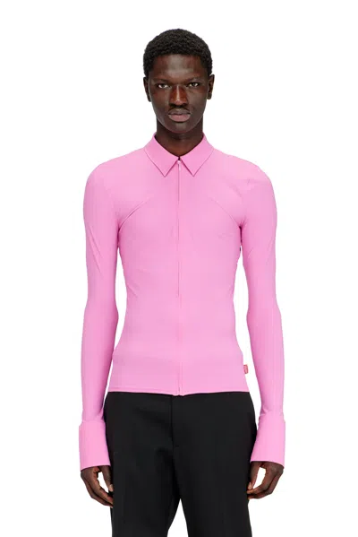 Diesel Second-skin Zip Shirt In Lycra In Pink