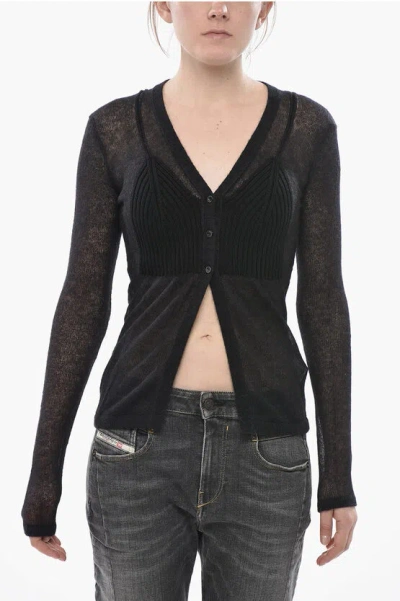 Diesel Semi-transparent Cardigan M-arina With V-neck In Brown