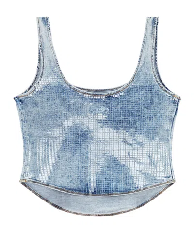 Diesel Sequin Cropped Denim Vest In Blue