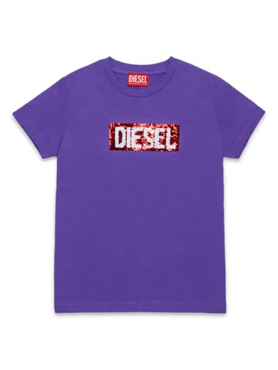 Diesel Kids' Sequin-embellished Cotton T-shirt In Violet