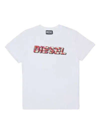 Diesel Kids' Sequin-embellished Logo T-shirt In White