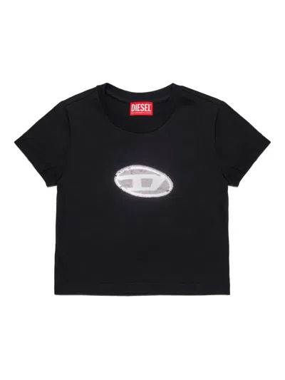 Diesel Kids' T-shirt Mit Pailletten In Black