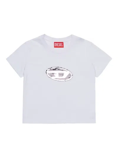 Diesel Kids' T-shirt Mit Pailletten In White