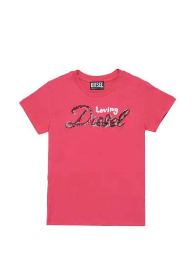 Diesel Kids' Sequin T-shirt In Pink