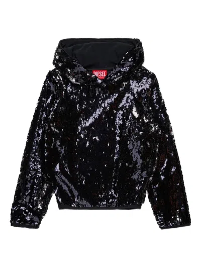 Diesel Kids' Sequined Hoodie In Black