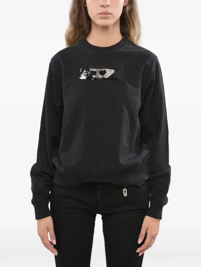 Diesel Sequin-logo Long-sleeve Sweatshirt In Black
