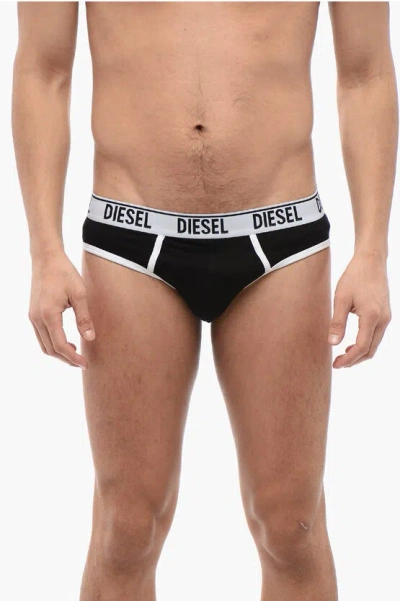 Diesel Set Of 2 Stretch Cotton Briefs With Logoed Elastic Band