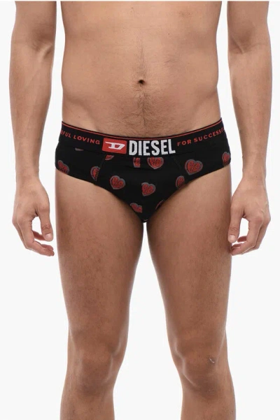 Diesel Set Of 3 Stretch Cotton Briefs With Logoed Elastic Band In Black