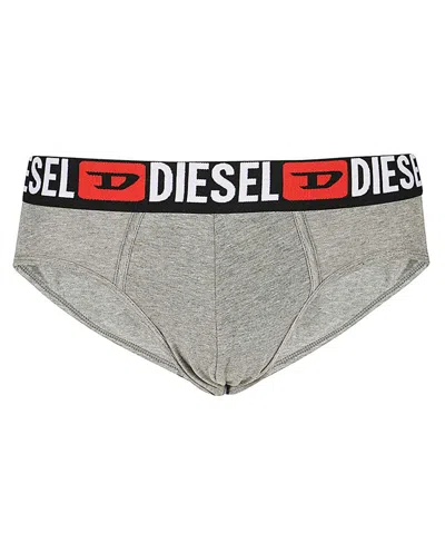 Diesel Set Of Three Cotton Briefs With Logoed Elastic Band In Gray