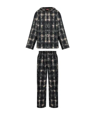 Diesel Set-orlando-utlt Hooded Checked Pyjamas In Black