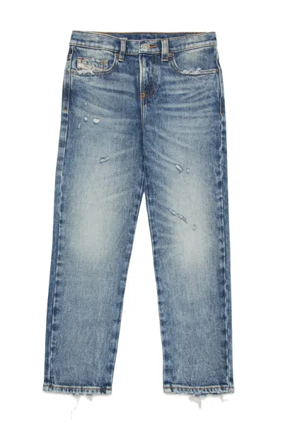Diesel Kids' Jeans Straight Sfumato Con Abrasioni In Blue