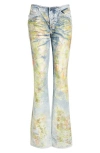 Diesel Shark Floral Distressed Low Rise Jeans In Lt. Indigo W/ Yellow Floral