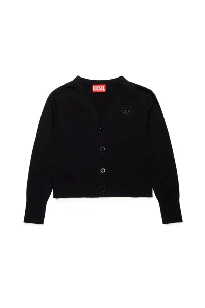 Diesel Kids' Cardigan In Maglia Rasata Con Logo Oval D In Black